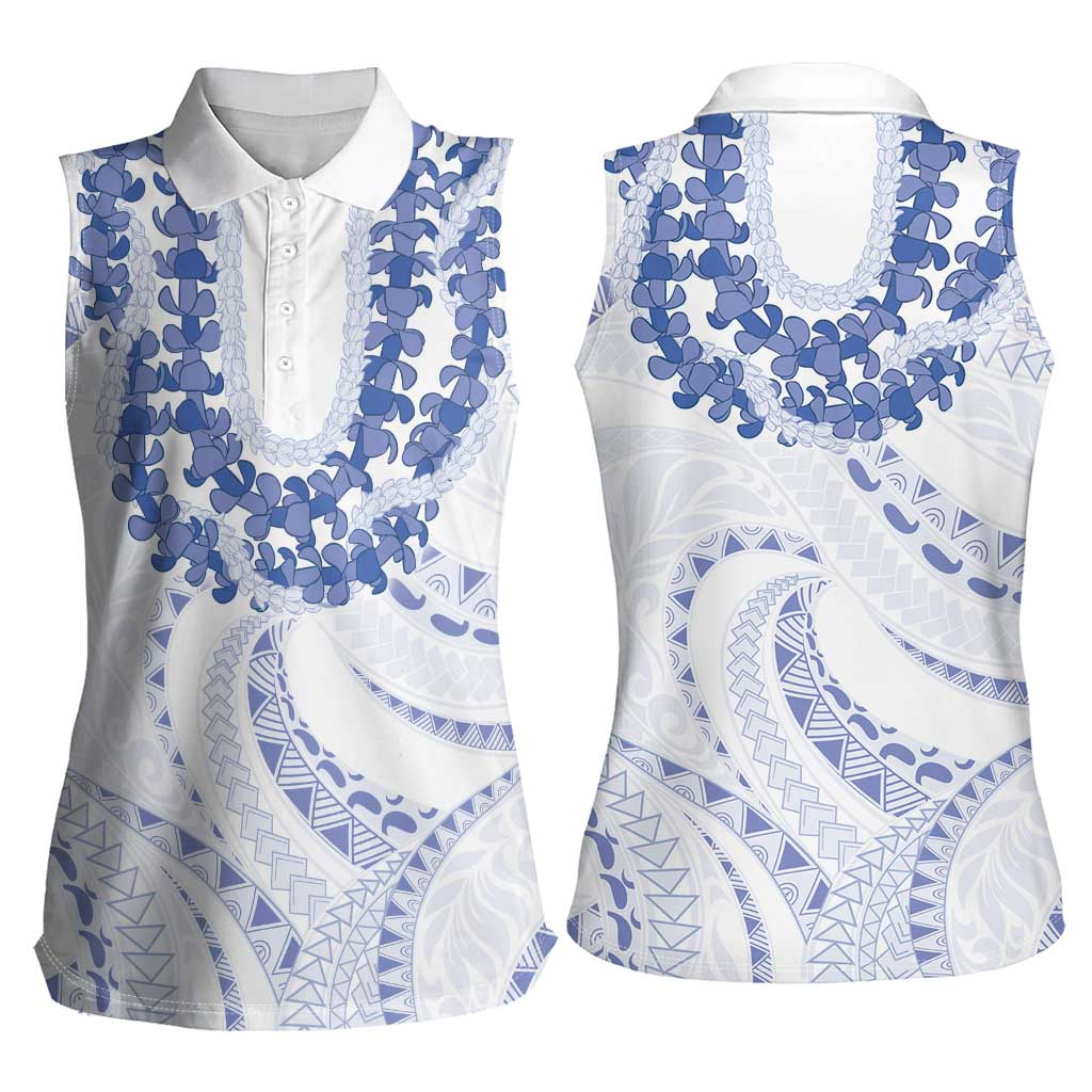 Aloha Lei Onaona Women Sleeveless Polo Shirt Navy Blue Hawaiian Tribal Pattern