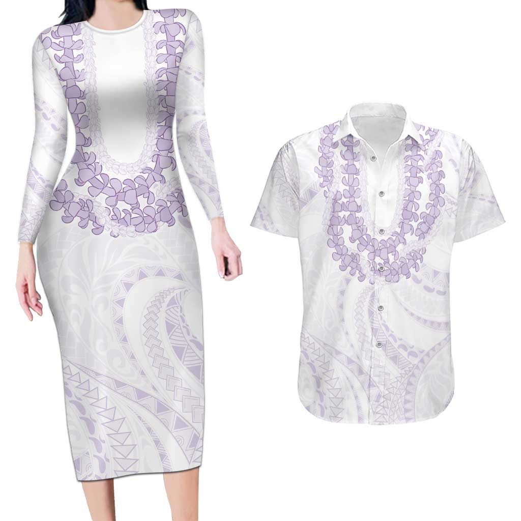 Aloha Lei Onaona Couples Matching Long Sleeve Bodycon Dress and Hawaiian Shirt Purple Hawaiian Tribal Pattern LT9 Purple - Polynesian Pride