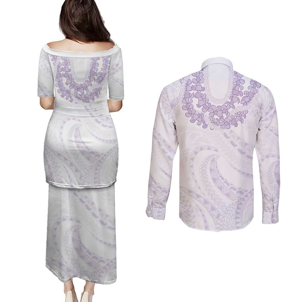Aloha Lei Onaona Couples Matching Puletasi and Long Sleeve Button Shirt Purple Hawaiian Tribal Pattern LT9 - Polynesian Pride