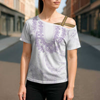 Aloha Lei Onaona Cross Shoulder Shirt Purple Hawaiian Tribal Pattern LT9 - Polynesian Pride