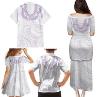 Aloha Lei Onaona Family Matching Puletasi and Hawaiian Shirt Purple Hawaiian Tribal Pattern