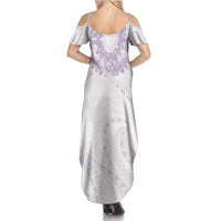 Aloha Lei Onaona Family Matching Summer Maxi Dress and Hawaiian Shirt Purple Hawaiian Tribal Pattern