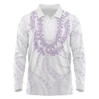 Aloha Lei Onaona Long Sleeve Polo Shirt Purple Hawaiian Tribal Pattern