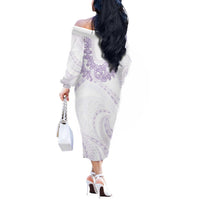 Aloha Lei Onaona Off The Shoulder Long Sleeve Dress Purple Hawaiian Tribal Pattern