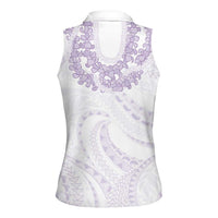 Aloha Lei Onaona Women Sleeveless Polo Shirt Purple Hawaiian Tribal Pattern
