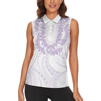 Aloha Lei Onaona Women Sleeveless Polo Shirt Purple Hawaiian Tribal Pattern