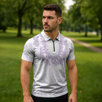 Aloha Lei Onaona Zipper Polo Shirt Purple Hawaiian Tribal Pattern - Polynesian Pride