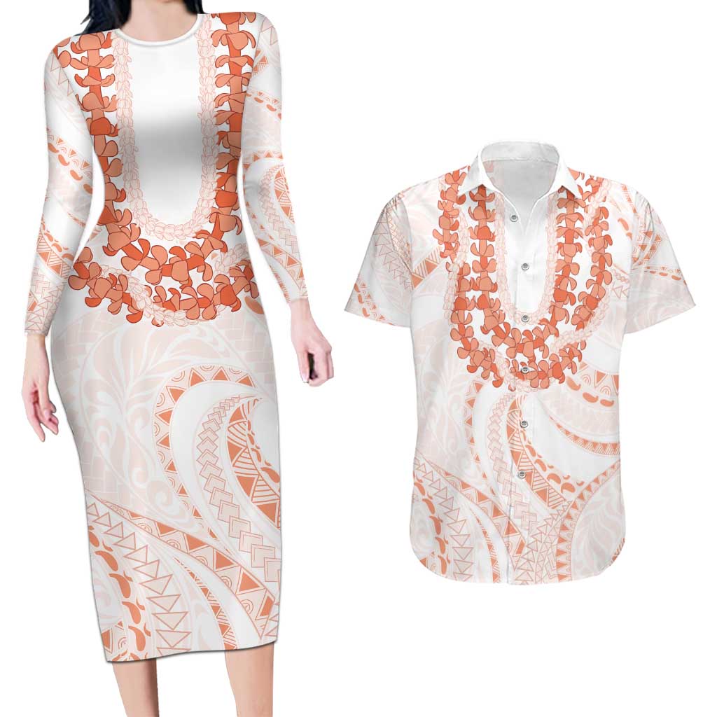 Aloha Lei Onaona Couples Matching Long Sleeve Bodycon Dress and Hawaiian Shirt Red Hawaiian Tribal Pattern LT9 Red - Polynesian Pride
