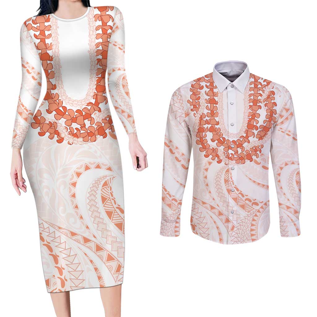 Aloha Lei Onaona Couples Matching Long Sleeve Bodycon Dress and Long Sleeve Button Shirt Red Hawaiian Tribal Pattern LT9 Red - Polynesian Pride