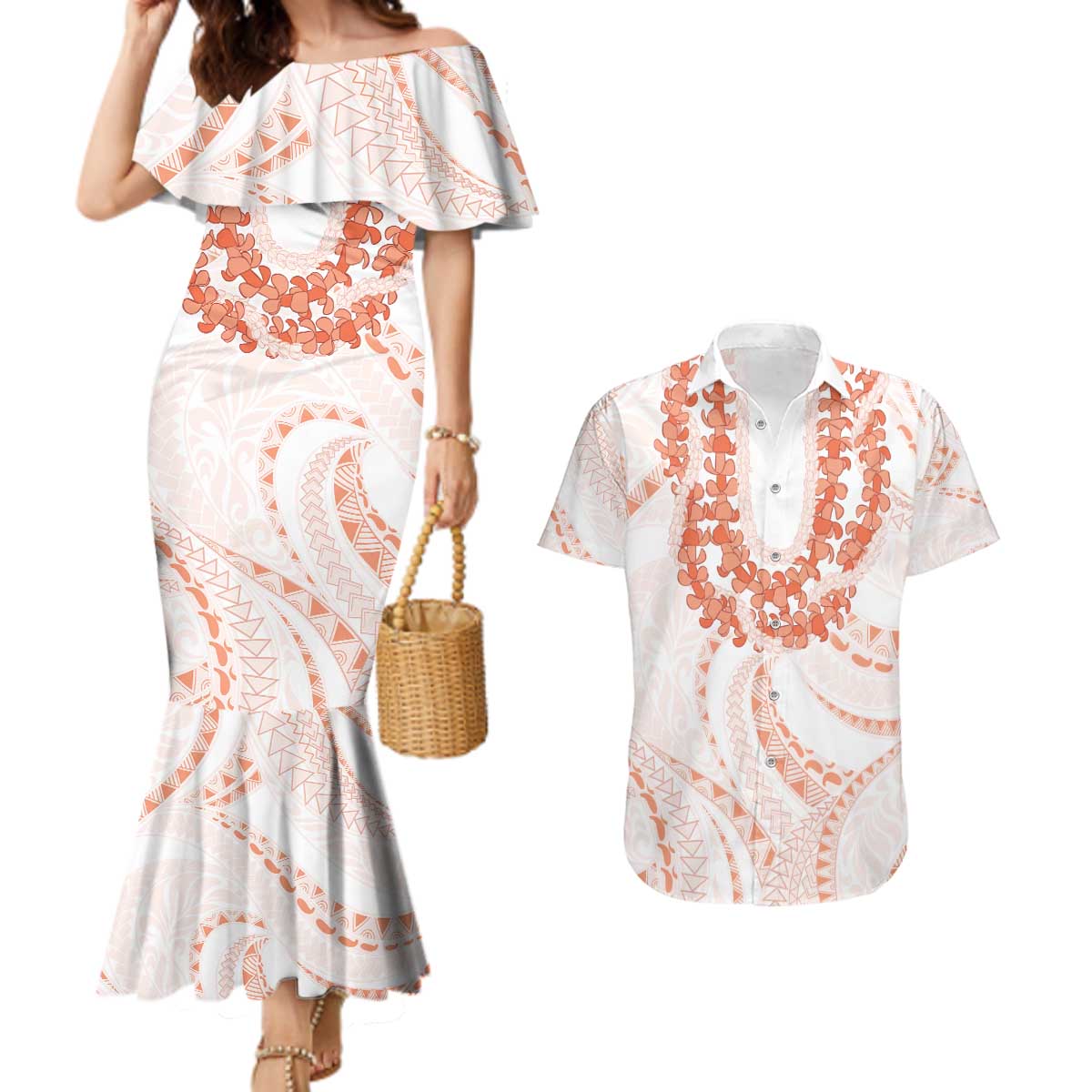 Aloha Lei Onaona Couples Matching Mermaid Dress and Hawaiian Shirt Red Hawaiian Tribal Pattern LT9 Red - Polynesian Pride