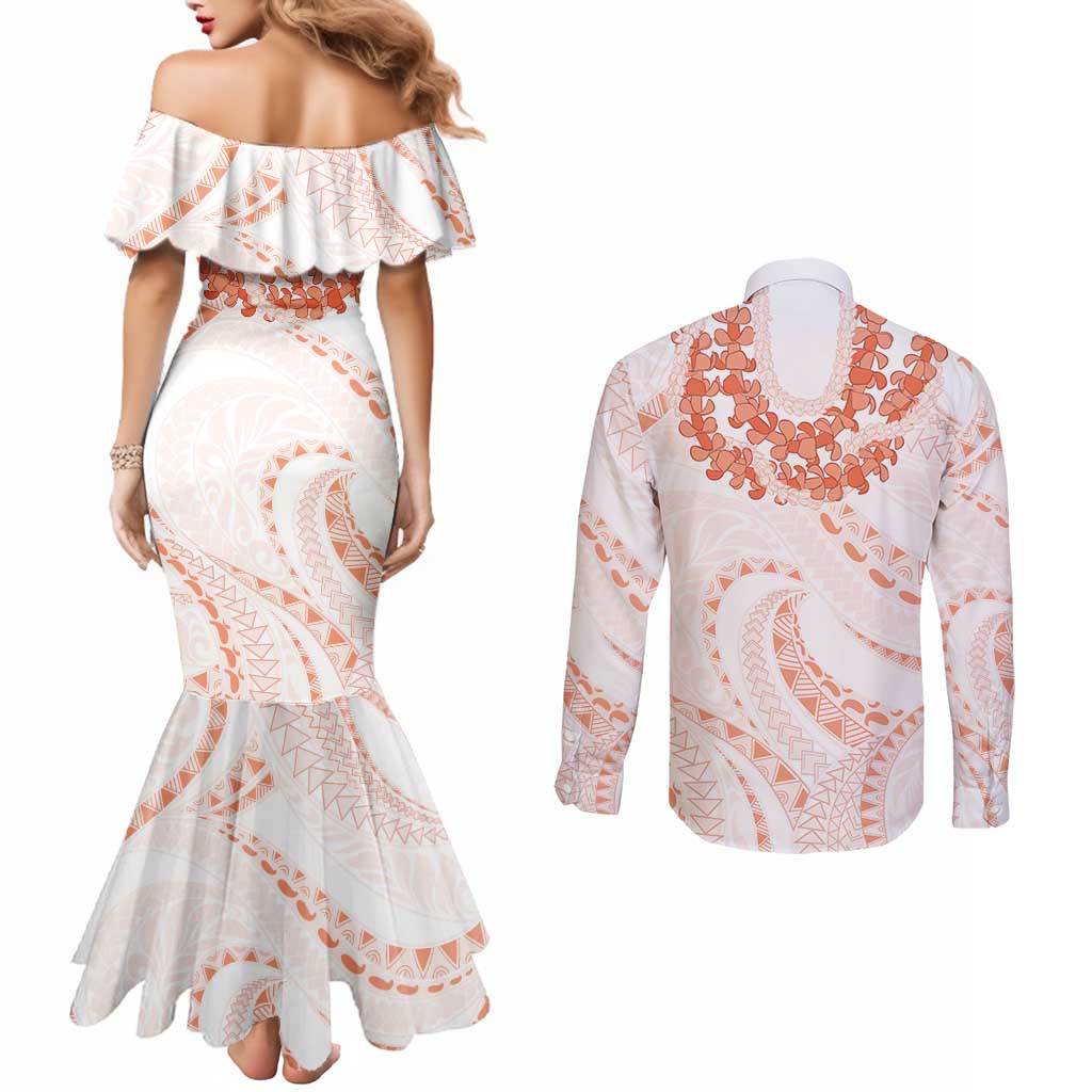 Aloha Lei Onaona Couples Matching Mermaid Dress and Long Sleeve Button Shirt Red Hawaiian Tribal Pattern LT9 - Polynesian Pride