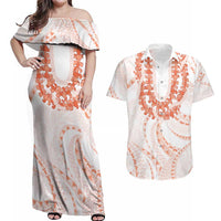 Aloha Lei Onaona Couples Matching Off Shoulder Maxi Dress and Hawaiian Shirt Red Hawaiian Tribal Pattern LT9 Red - Polynesian Pride