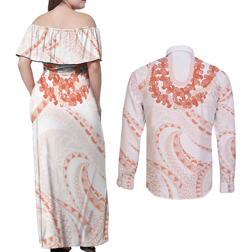 Aloha Lei Onaona Couples Matching Off Shoulder Maxi Dress and Long Sleeve Button Shirt Red Hawaiian Tribal Pattern LT9 - Polynesian Pride