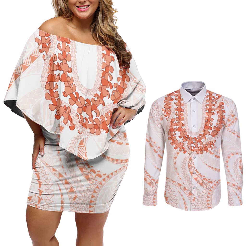 Aloha Lei Onaona Couples Matching Off Shoulder Short Dress and Long Sleeve Button Shirt Red Hawaiian Tribal Pattern LT9 Red - Polynesian Pride