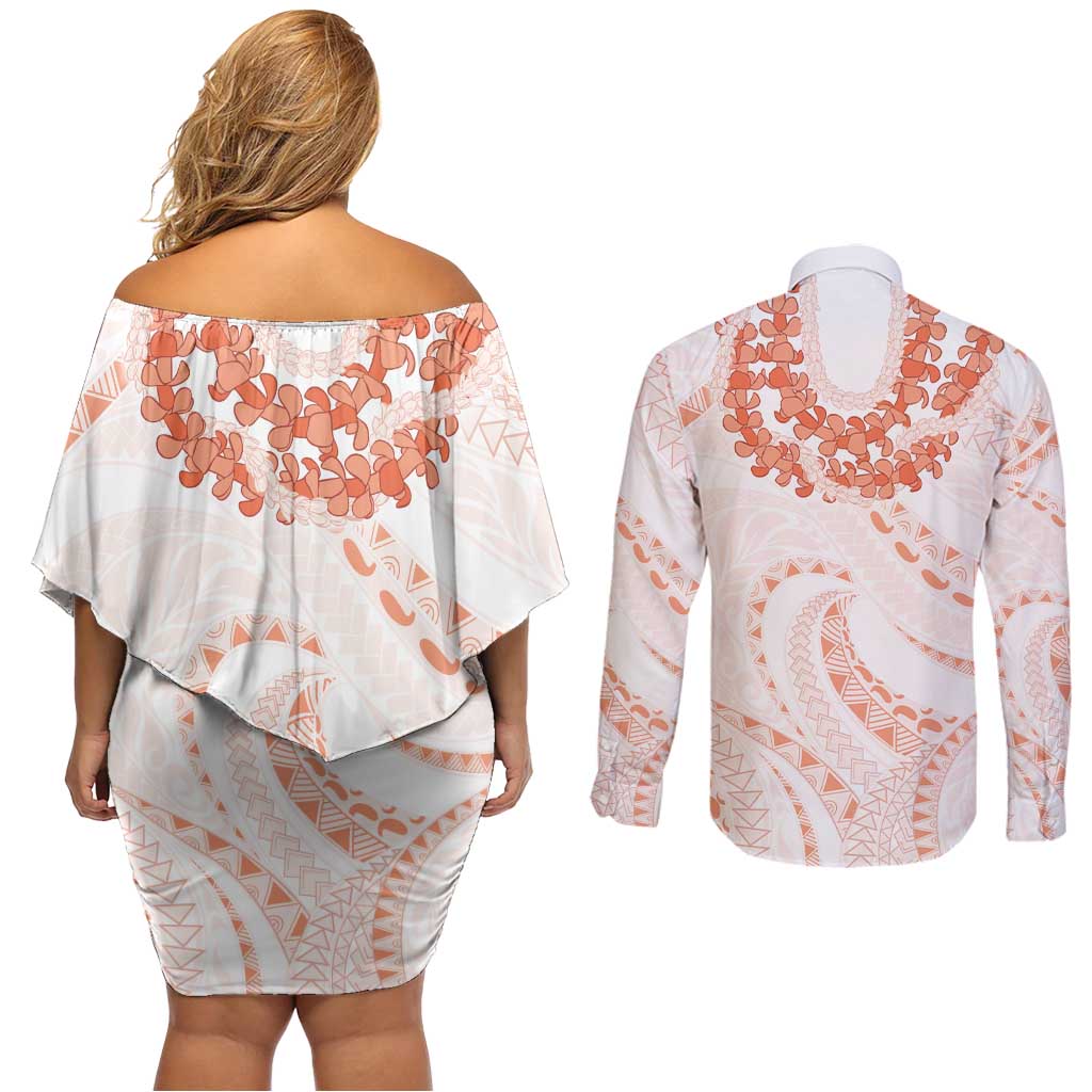 Aloha Lei Onaona Couples Matching Off Shoulder Short Dress and Long Sleeve Button Shirt Red Hawaiian Tribal Pattern LT9 - Polynesian Pride