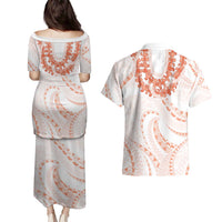 Aloha Lei Onaona Couples Matching Puletasi and Hawaiian Shirt Red Hawaiian Tribal Pattern LT9 - Polynesian Pride