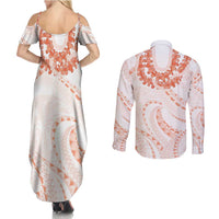 Aloha Lei Onaona Couples Matching Summer Maxi Dress and Long Sleeve Button Shirt Red Hawaiian Tribal Pattern LT9 - Polynesian Pride