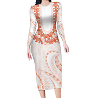 Aloha Lei Onaona Family Matching Long Sleeve Bodycon Dress and Hawaiian Shirt Red Hawaiian Tribal Pattern