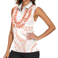 Aloha Lei Onaona Women Sleeveless Polo Shirt Red Hawaiian Tribal Pattern