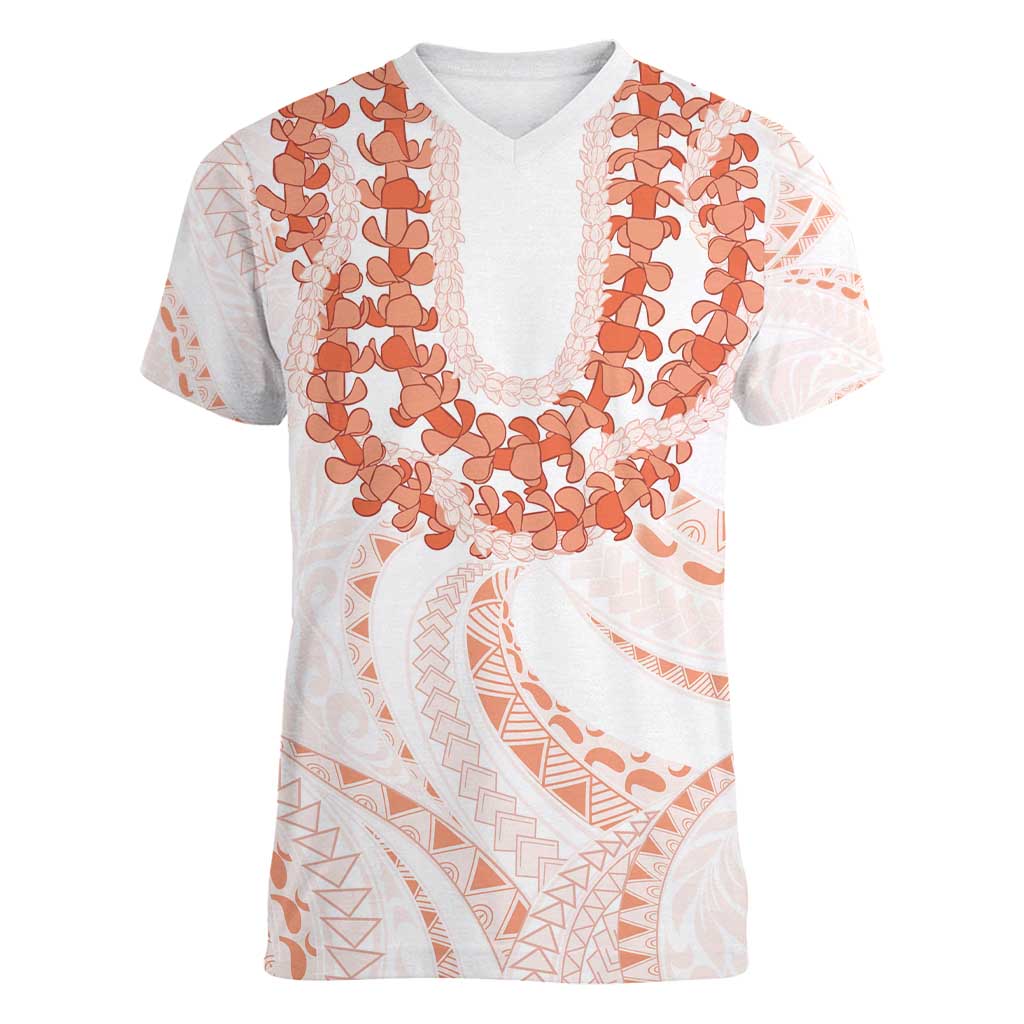 Aloha Lei Onaona Women V-Neck T-Shirt Red Hawaiian Tribal Pattern