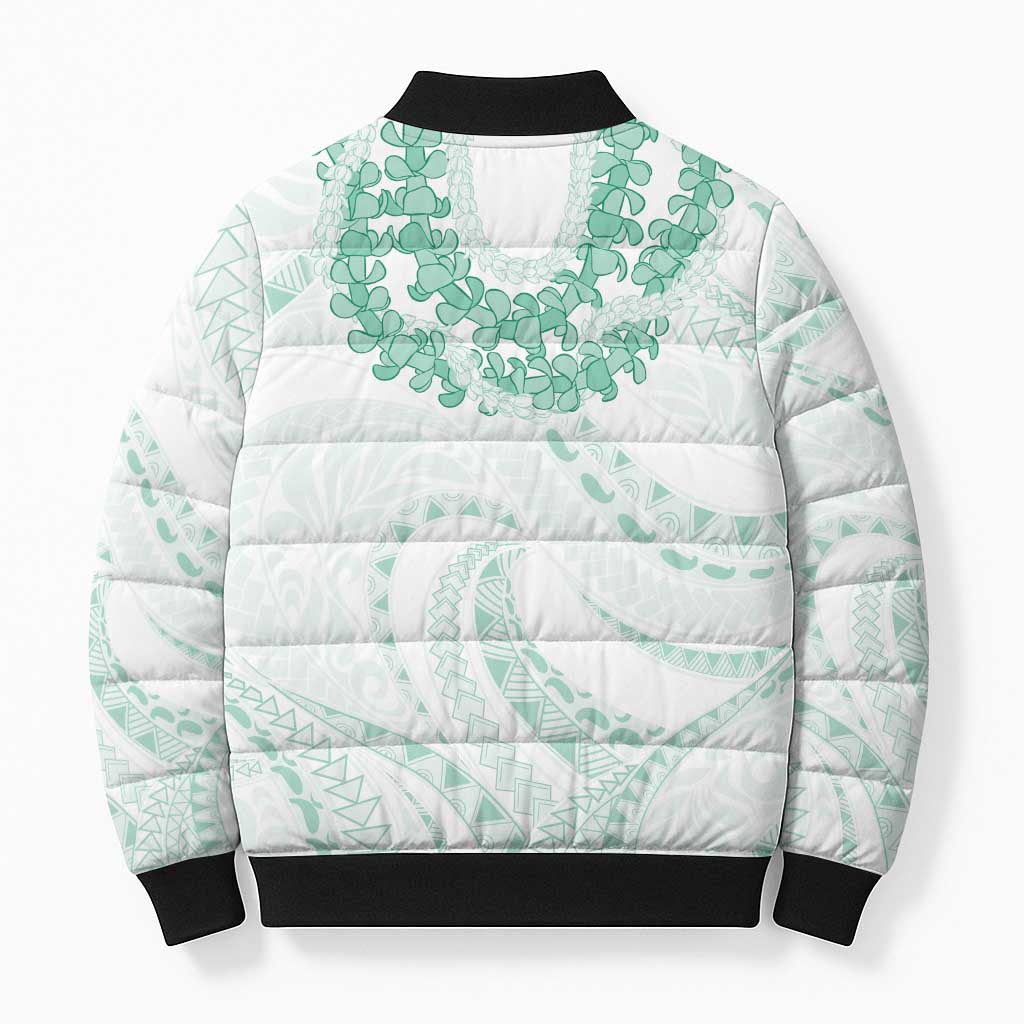 Aloha Lei Onaona Bomber Puffer Jacket Sage Green Hawaiian Tribal Pattern LT9 - Polynesian Pride