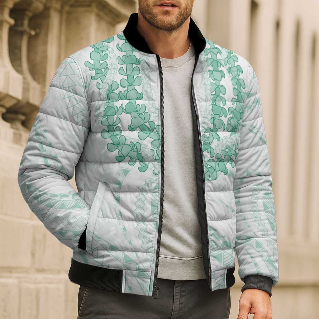 Aloha Lei Onaona Bomber Puffer Jacket Sage Green Hawaiian Tribal Pattern LT9 - Polynesian Pride