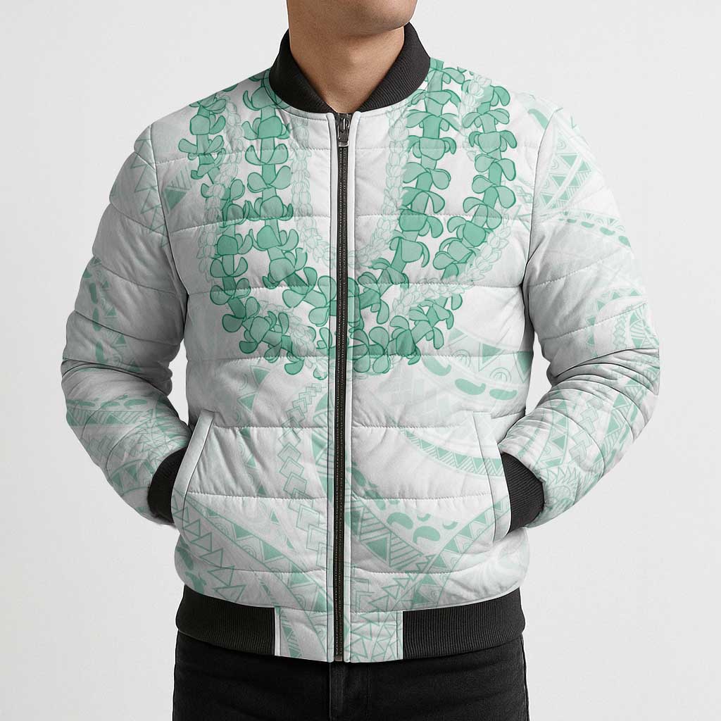 Aloha Lei Onaona Bomber Puffer Jacket Sage Green Hawaiian Tribal Pattern LT9 - Polynesian Pride