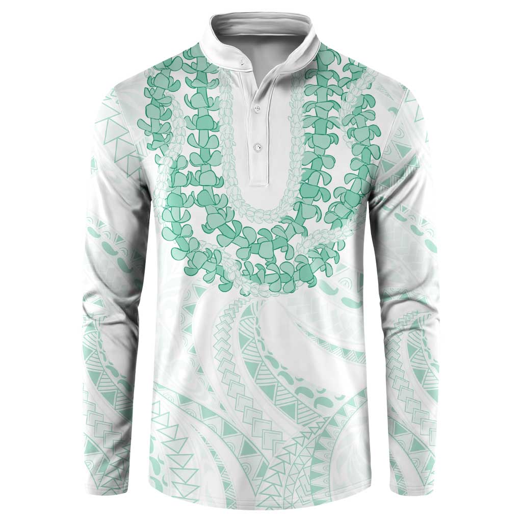 Aloha Lei Onaona Button Sweatshirt Sage Green Hawaiian Tribal Pattern LT9 Green - Polynesian Pride