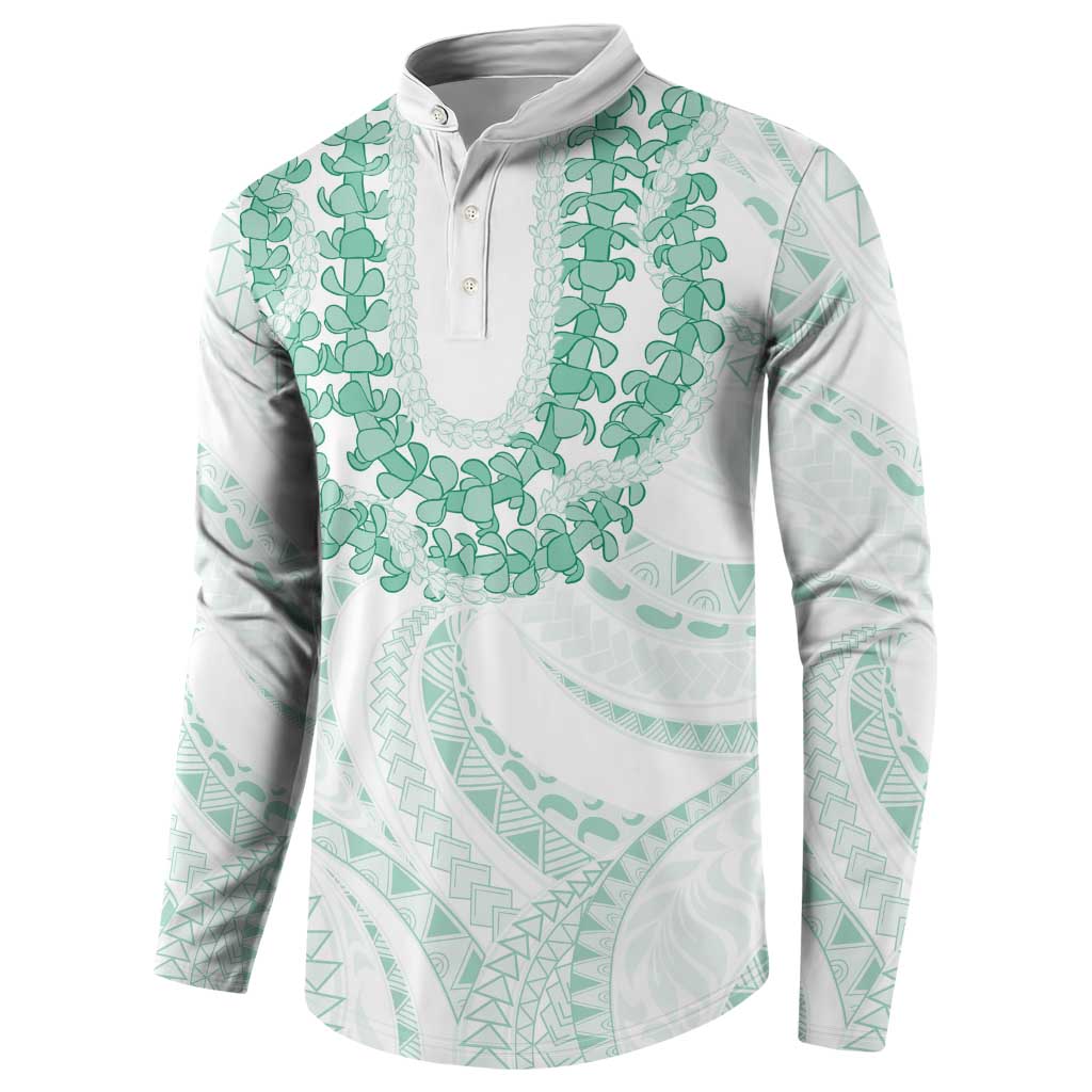 Aloha Lei Onaona Button Sweatshirt Sage Green Hawaiian Tribal Pattern LT9 - Polynesian Pride
