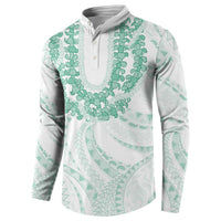 Aloha Lei Onaona Button Sweatshirt Sage Green Hawaiian Tribal Pattern LT9 - Polynesian Pride