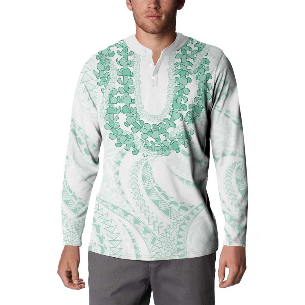 Aloha Lei Onaona Button Sweatshirt Sage Green Hawaiian Tribal Pattern LT9 - Polynesian Pride