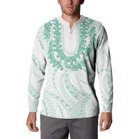 Aloha Lei Onaona Button Sweatshirt Sage Green Hawaiian Tribal Pattern LT9 - Polynesian Pride