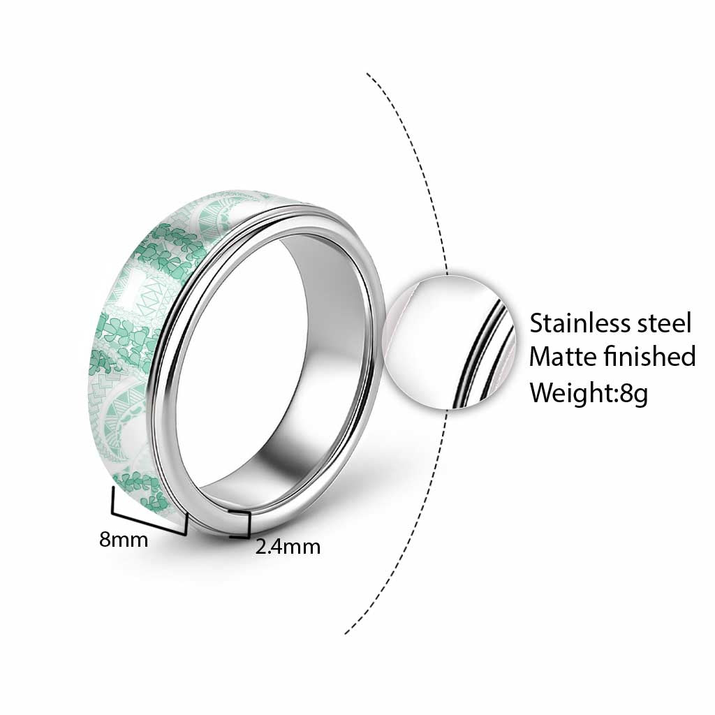 Aloha Lei Onaona Classic Ring Sage Green Hawaiian Tribal Pattern - Polynesian Pride