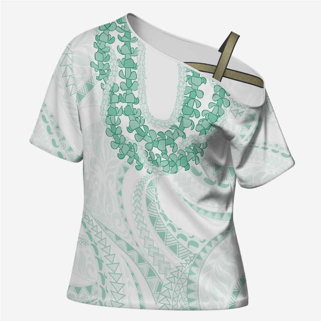 Aloha Lei Onaona Cross Shoulder Shirt Sage Green Hawaiian Tribal Pattern LT9 Female Green - Polynesian Pride
