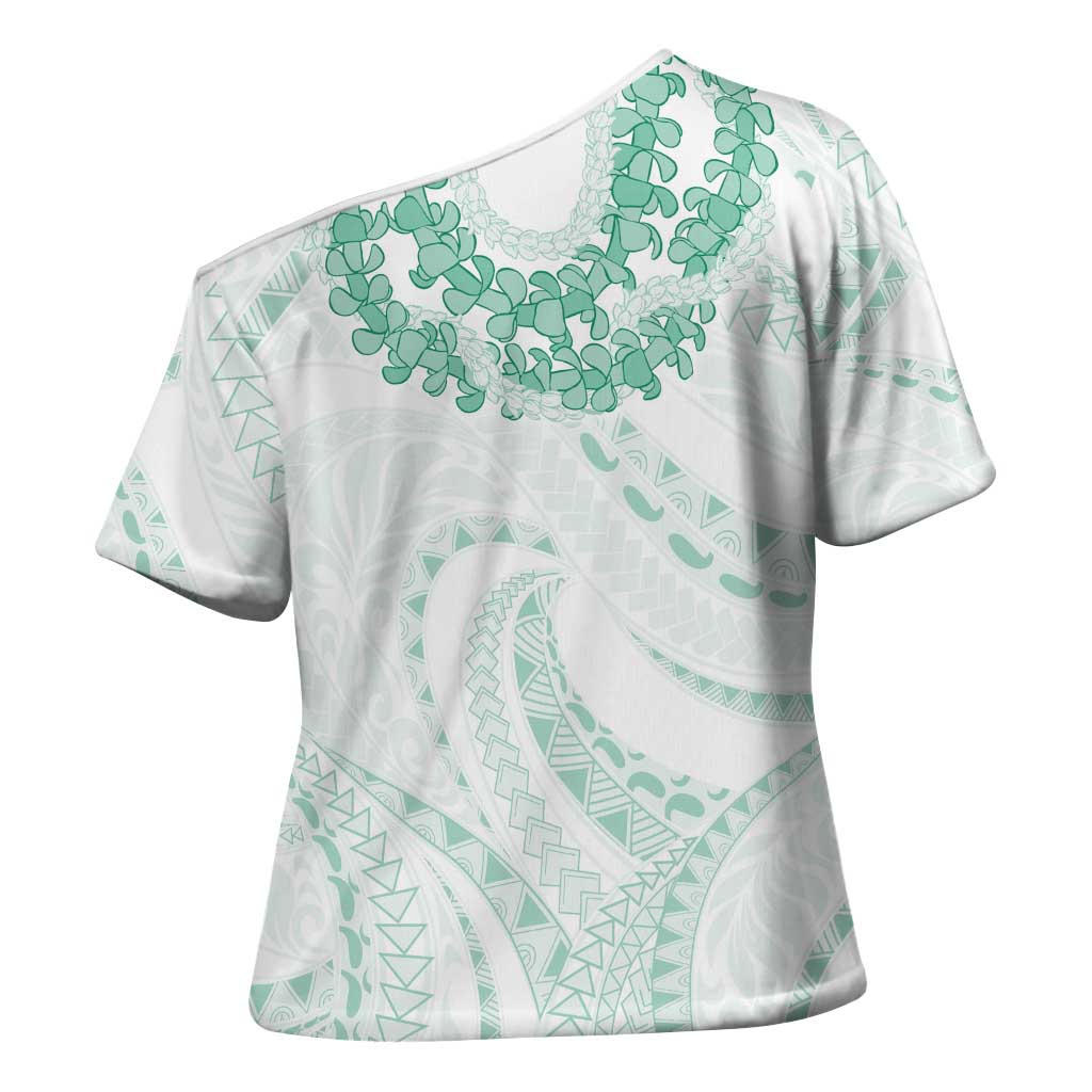 Aloha Lei Onaona Cross Shoulder Shirt Sage Green Hawaiian Tribal Pattern LT9 - Polynesian Pride