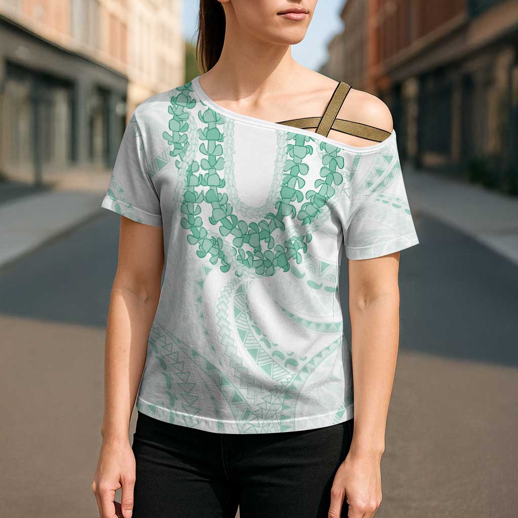 Aloha Lei Onaona Cross Shoulder Shirt Sage Green Hawaiian Tribal Pattern LT9 - Polynesian Pride
