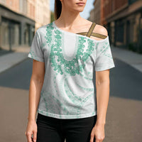 Aloha Lei Onaona Cross Shoulder Shirt Sage Green Hawaiian Tribal Pattern LT9 - Polynesian Pride