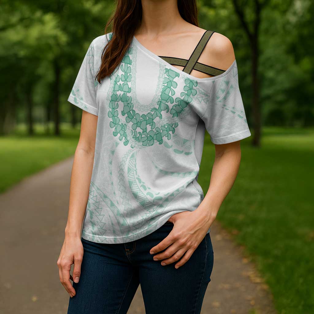 Aloha Lei Onaona Cross Shoulder Shirt Sage Green Hawaiian Tribal Pattern LT9 - Polynesian Pride