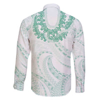Aloha Lei Onaona Family Matching Long Sleeve Bodycon Dress and Hawaiian Shirt Sage Green Hawaiian Tribal Pattern