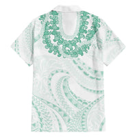 Aloha Lei Onaona Family Matching Off The Shoulder Long Sleeve Dress and Hawaiian Shirt Sage Green Hawaiian Tribal Pattern