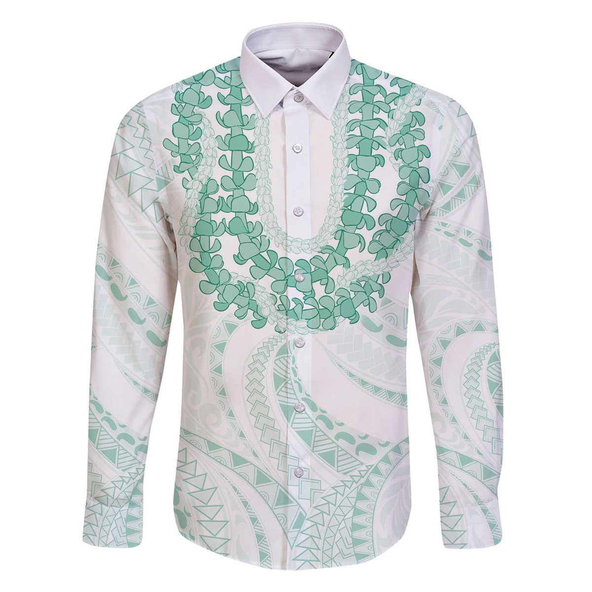 Aloha Lei Onaona Family Matching Off The Shoulder Long Sleeve Dress and Hawaiian Shirt Sage Green Hawaiian Tribal Pattern