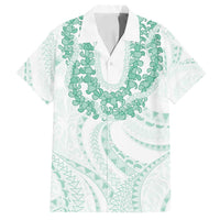 Aloha Lei Onaona Family Matching Off Shoulder Short Dress and Hawaiian Shirt Sage Green Hawaiian Tribal Pattern
