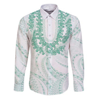 Aloha Lei Onaona Family Matching Puletasi and Hawaiian Shirt Sage Green Hawaiian Tribal Pattern