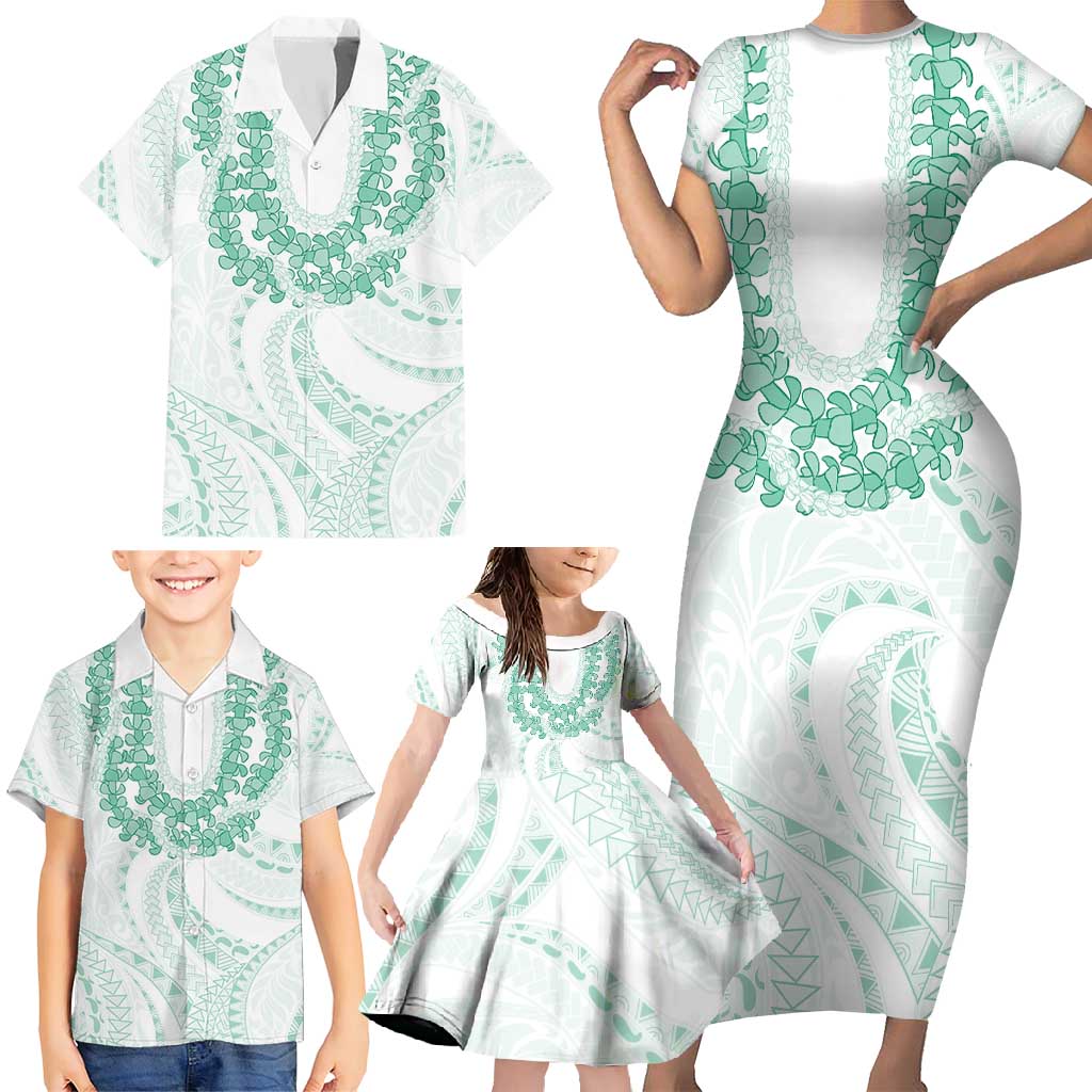 Aloha Lei Onaona Family Matching Short Sleeve Bodycon Dress and Hawaiian Shirt Sage Green Hawaiian Tribal Pattern LT9 - Polynesian Pride