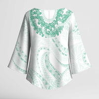 Aloha Lei Onaona Kimono Sleeve Blouse Sage Green Hawaiian Tribal Pattern LT9 - Polynesian Pride