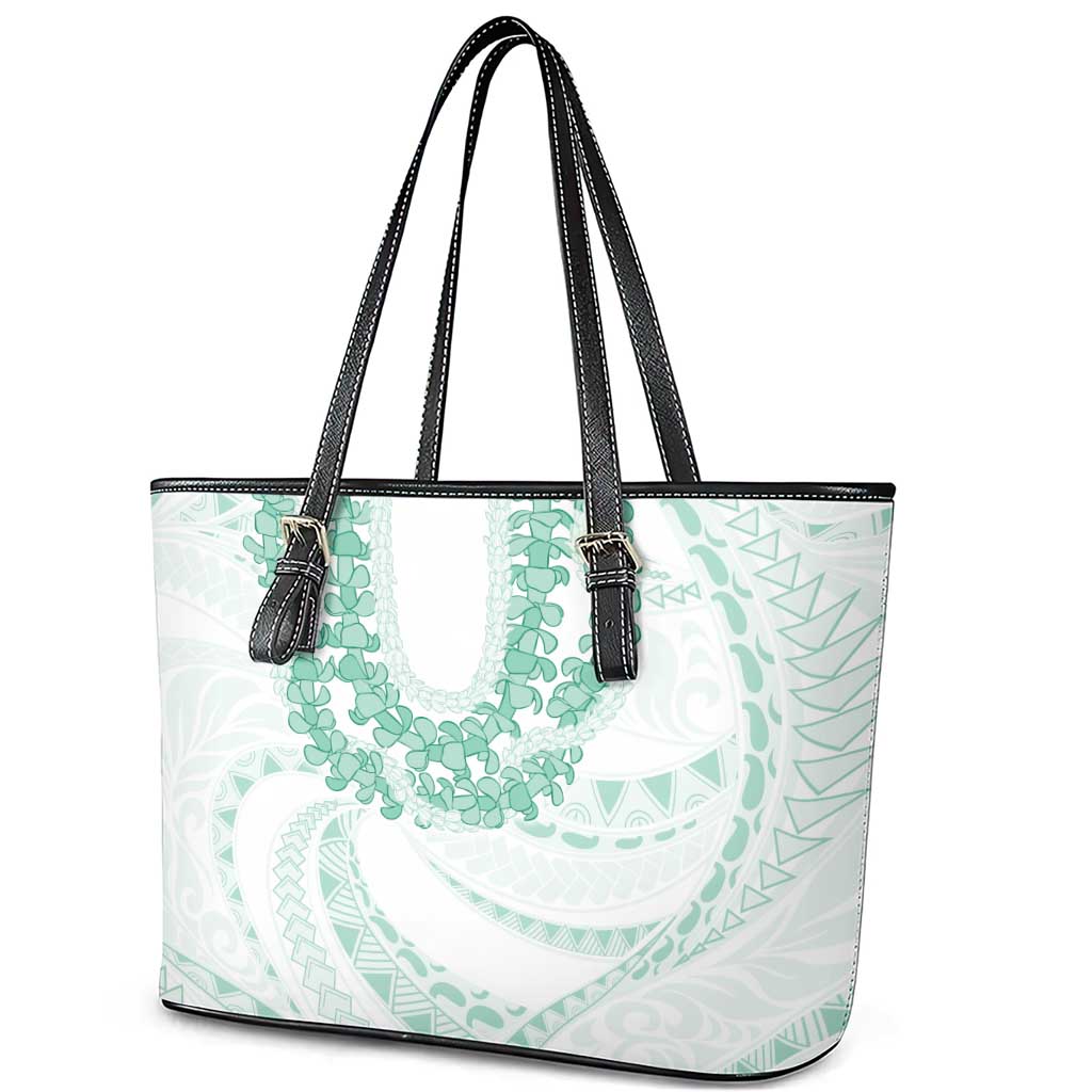 Aloha Lei Onaona Leather Tote Bag Sage Green Hawaiian Tribal Pattern