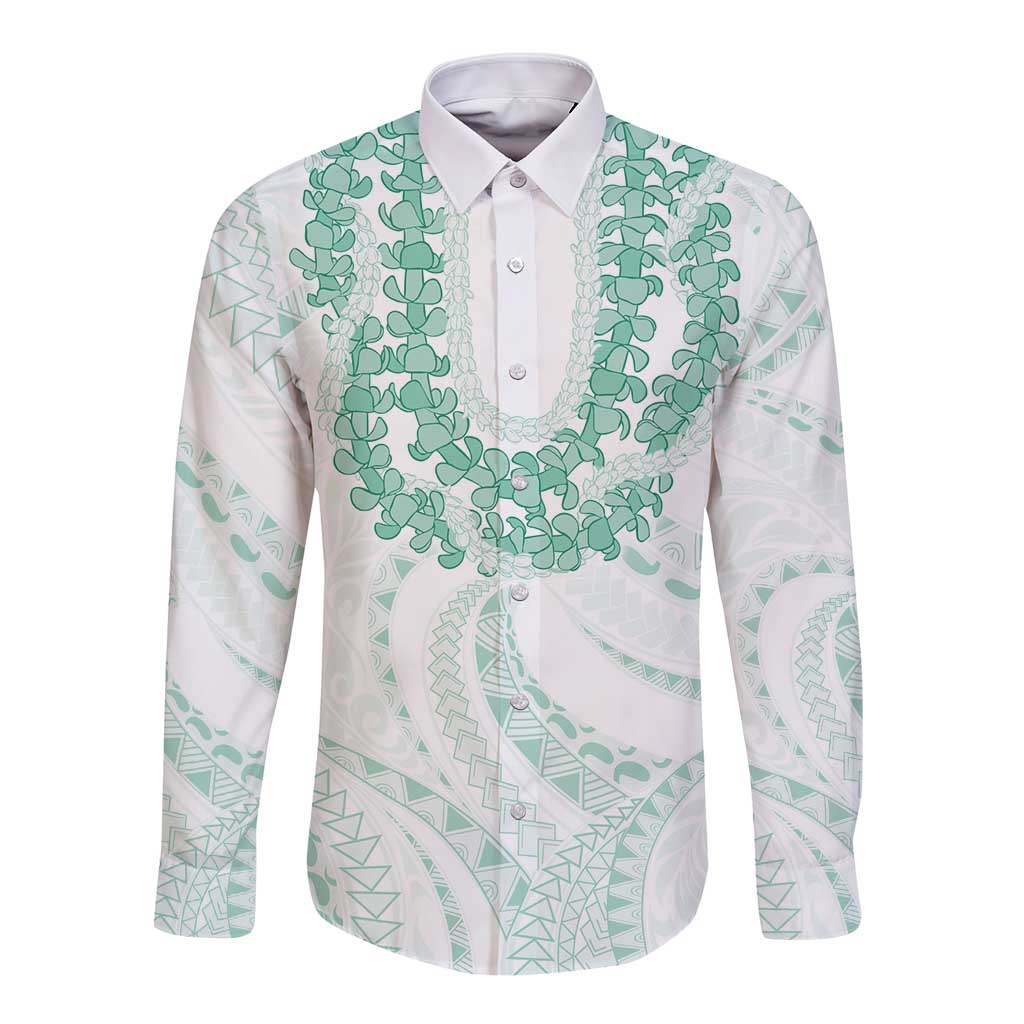 Aloha Lei Onaona Long Sleeve Button Shirt Sage Green Hawaiian Tribal Pattern LT9 Unisex Green - Polynesian Pride