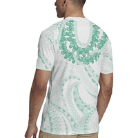 Aloha Lei Onaona Rugby Jersey Sage Green Hawaiian Tribal Pattern