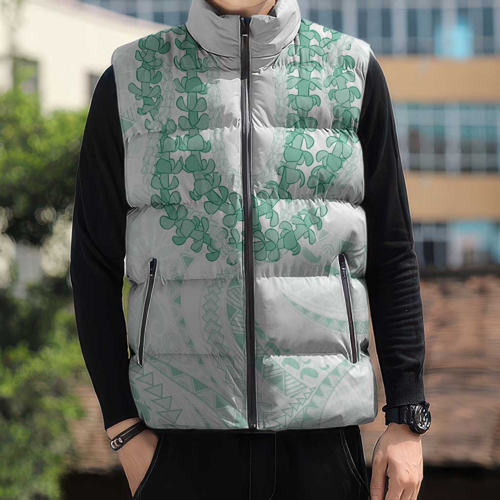 Aloha Lei Onaona Sleeveless Puffer Jacket Sage Green Hawaiian Tribal Pattern LT9 - Polynesian Pride