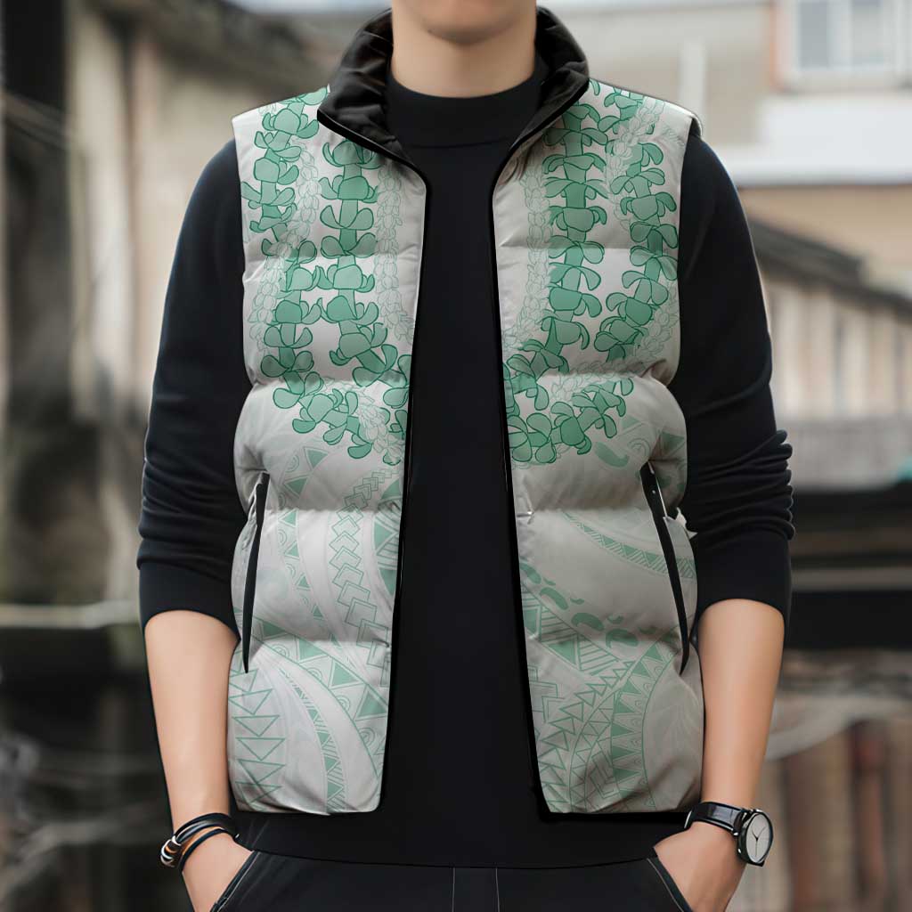Aloha Lei Onaona Sleeveless Puffer Jacket Sage Green Hawaiian Tribal Pattern LT9 - Polynesian Pride